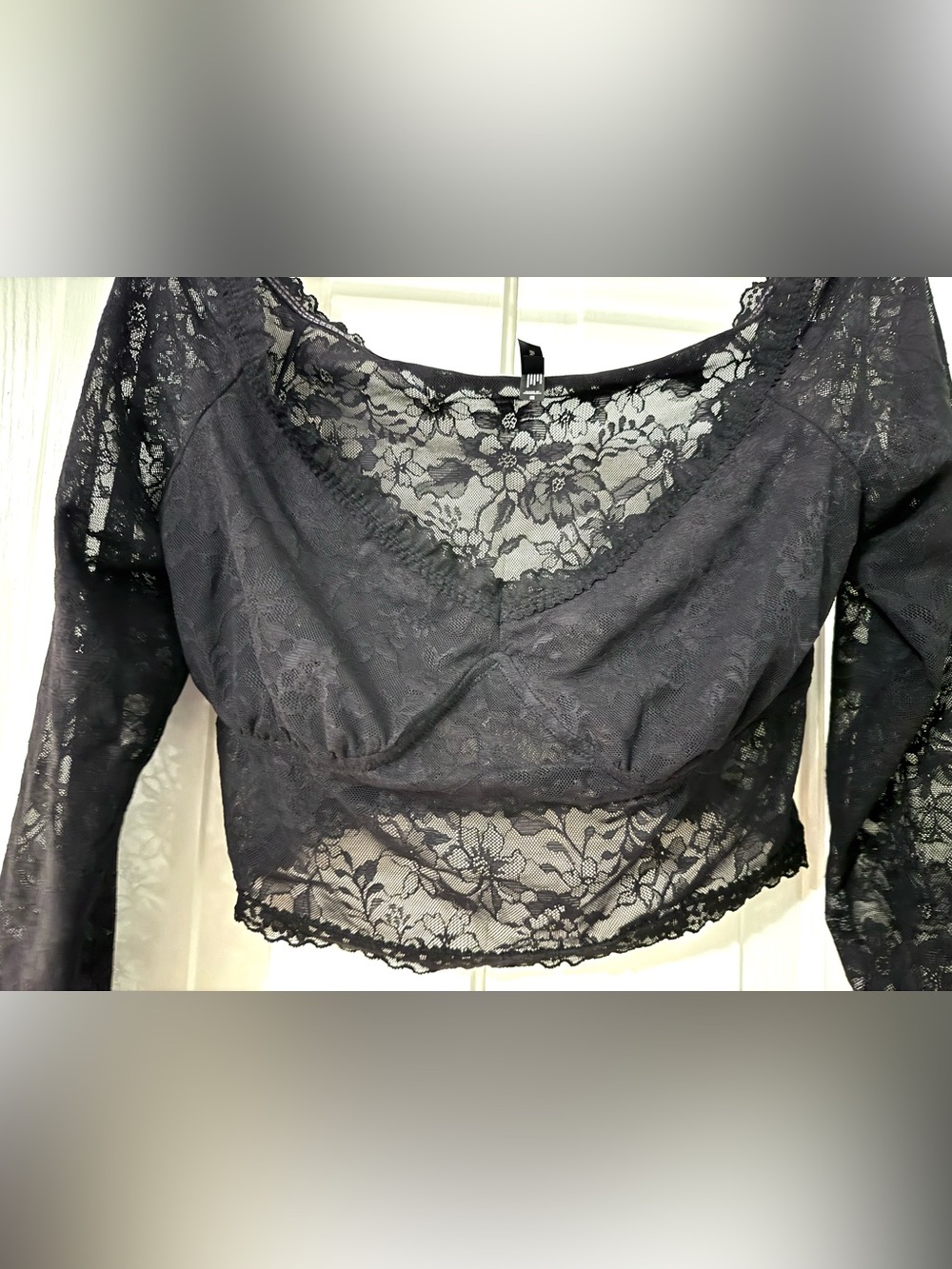Torrid Sheer Black Lace Long-Sleeve Crop Top